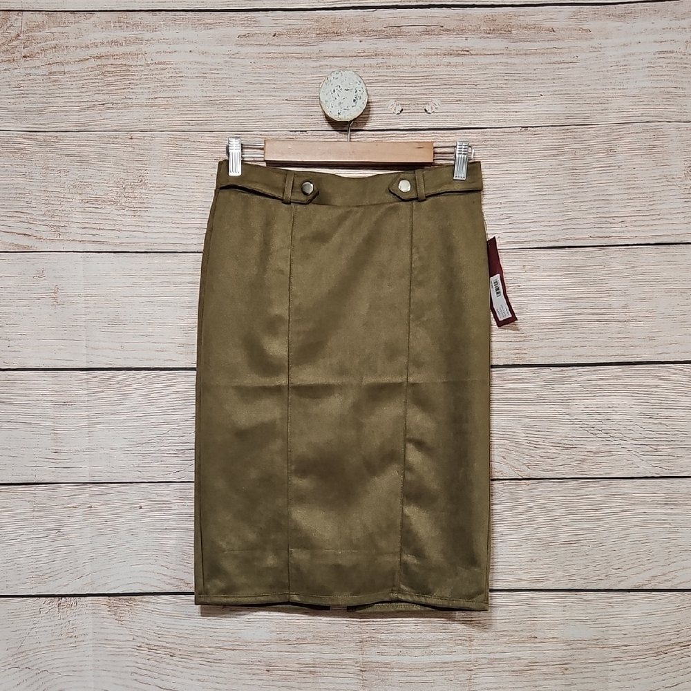 NWT Love Scarlett Olive Green Women's Faux Suede Skirt Small